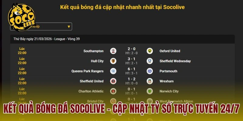 Kết Quả Bóng Đá Socolive - Cập Nhật Tỷ Số Trực Tuyến 24/7