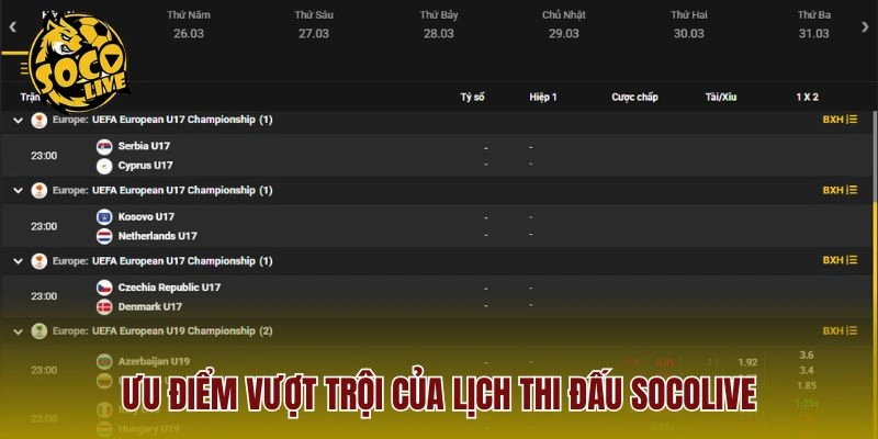 Ưu điểm vượt trội của lịch thi đấu Socolive